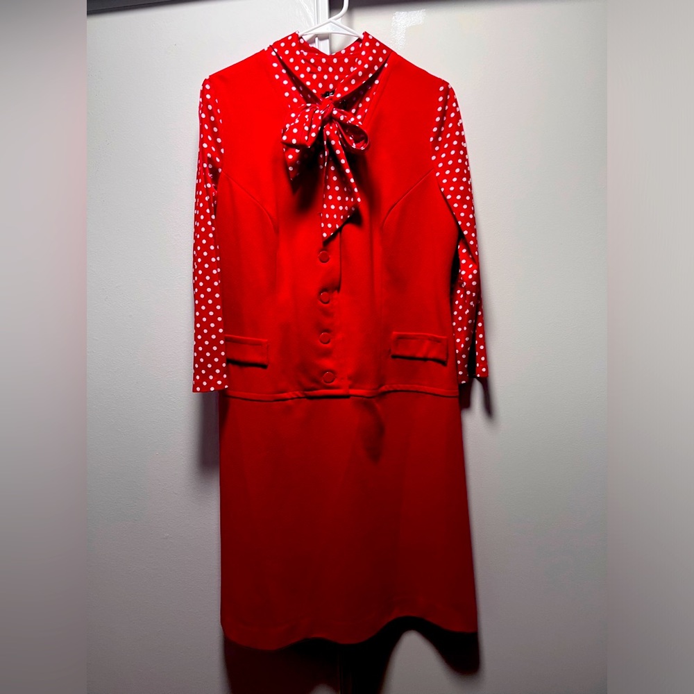 Vintage flight attendant looking spotted dress